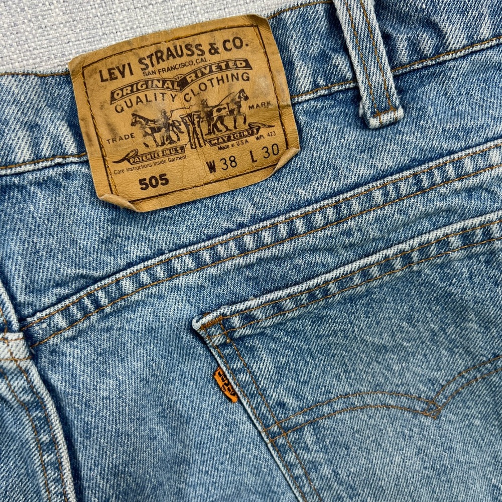 VTG Levis 505 Orange Tab Jeans Men 38x30 (fit 36x30) USA Light Wash Denim Retro
